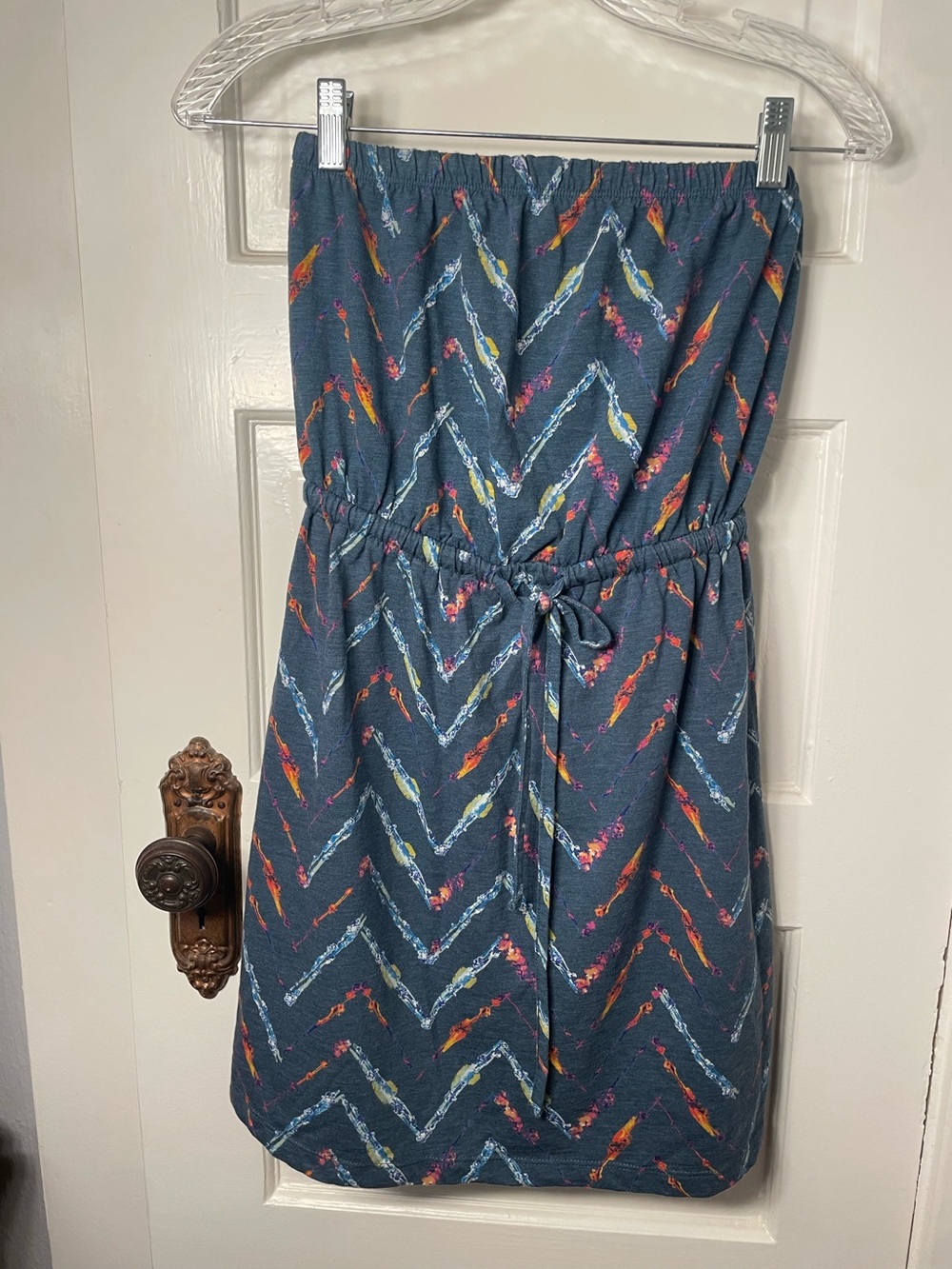 Mossimo Supply Co. Strapless Blue Chevron Print Dress with Multicolor Accents
